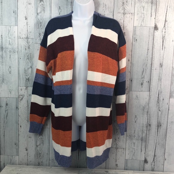 ECOWISH Womens Cardigan Color Block Striped Draped Cardigan NWT Large - Picture 1 of 10